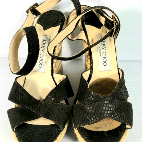 Jimmy Choo Italy Dark Brown Leather Women's Open Toe Wedge Heel Sandals 37 - Picture 6 of 6